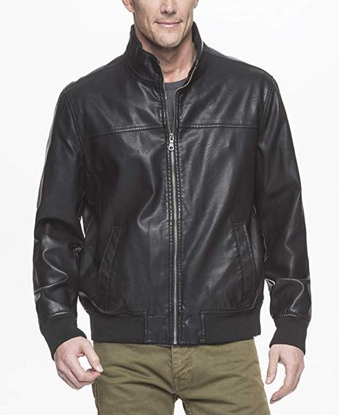 Best for Vegan: Tommy Hilfiger Men's Smooth Lamb Faux Leather Bomber Jacket