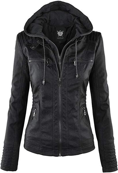 Best Hooded:. Lock and Love Women's Hooded Faux Leather Jacket