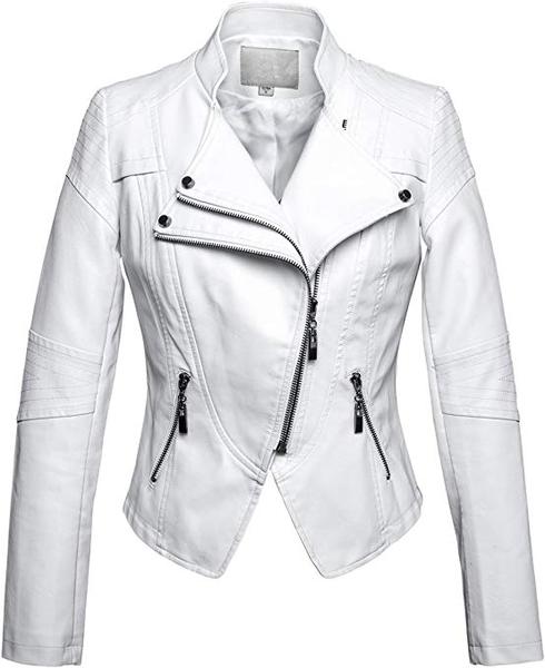 Best For  Racer : chouyatou Women's Fashion Tailored Zip-Up Faux Leather Jacket
