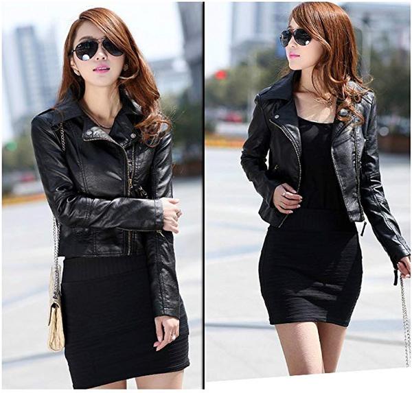 Best Slim Short: Artfasion Womens Slim Tailoring Faux Leather Jacket