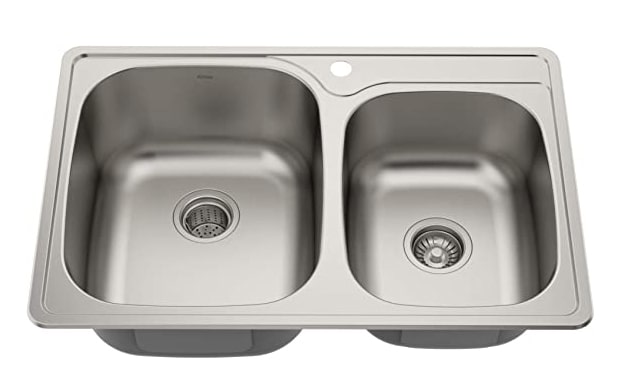 Kraus KTM32 33 inch Topmount 60/40 Double Bowl 18 gauge Stainless Steel Kitchen Sink