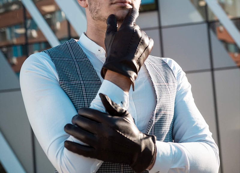 Harssidanzar Men’s Luxury Italian Sheepskin Leather Gloves Vintage Finished Cashmere Lined